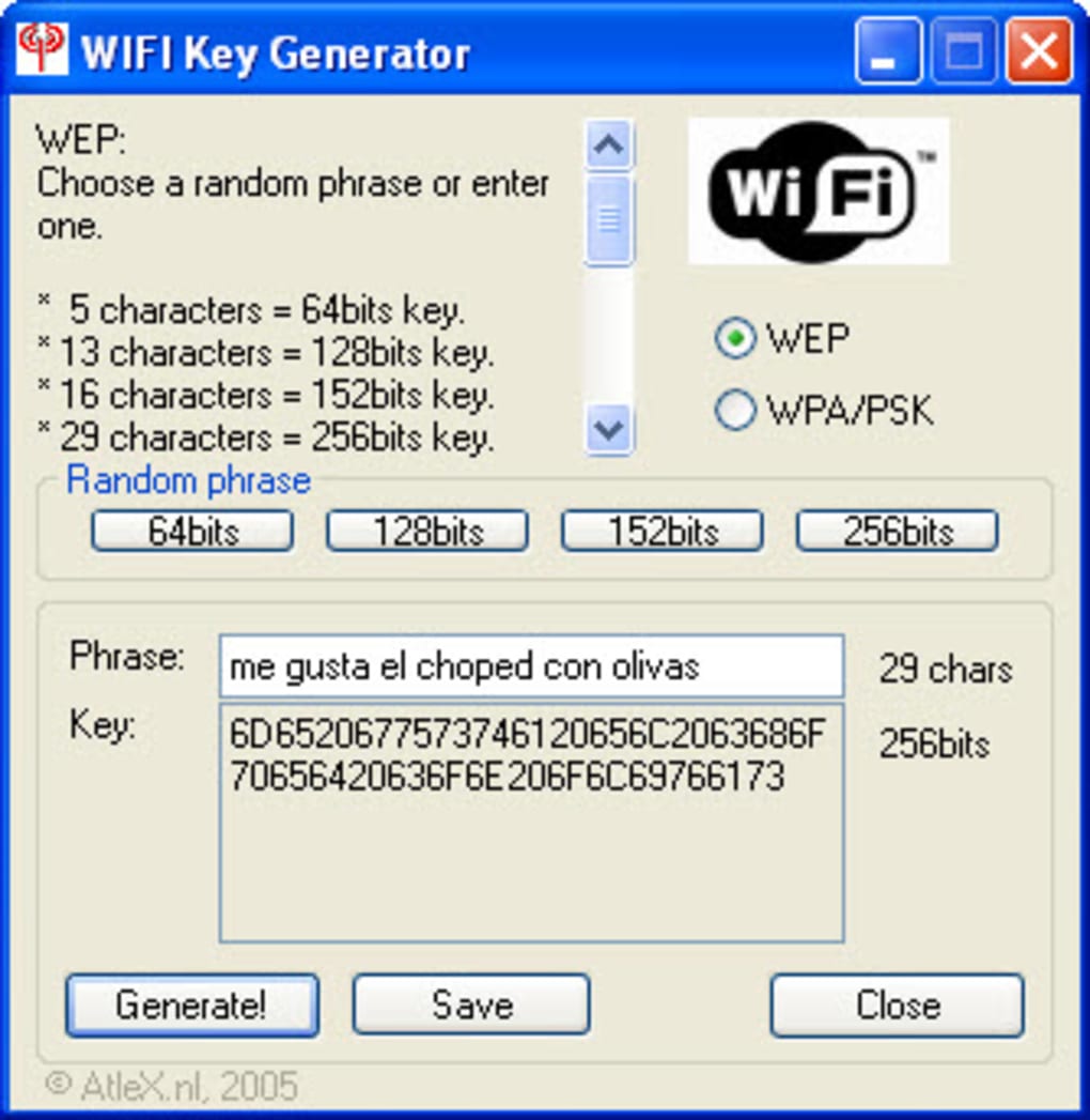 wifi password key generator